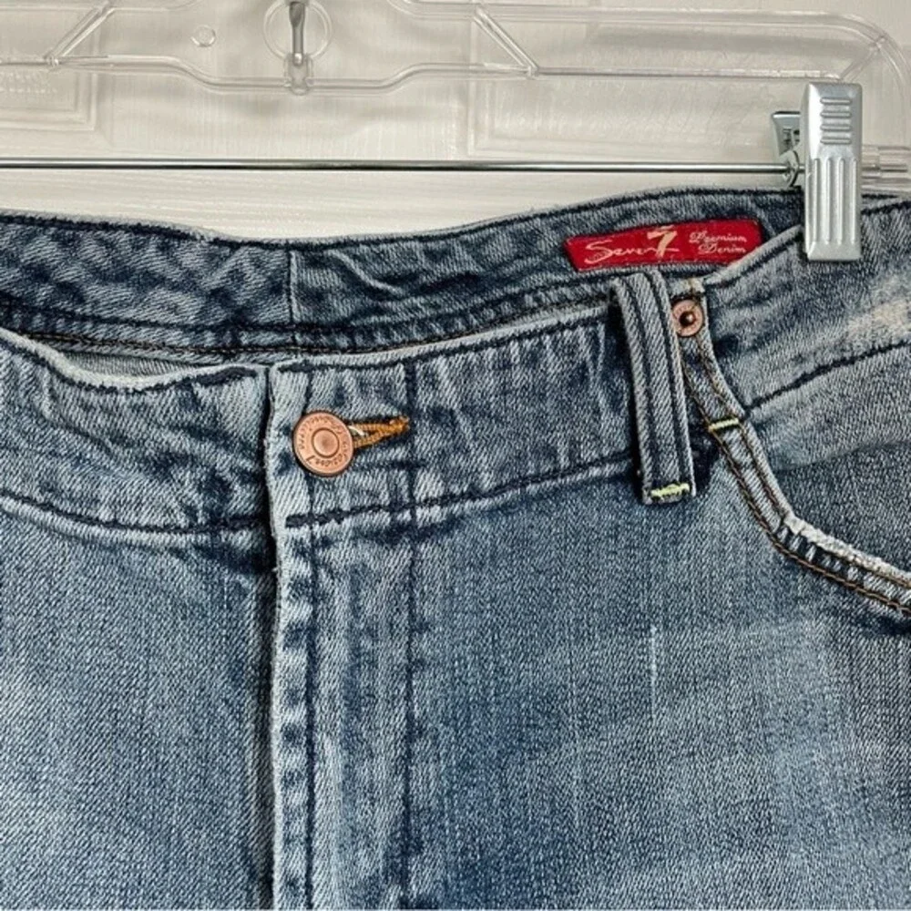 7 For All Mankind high rise straight leg cutoff jeans blue denim size 18